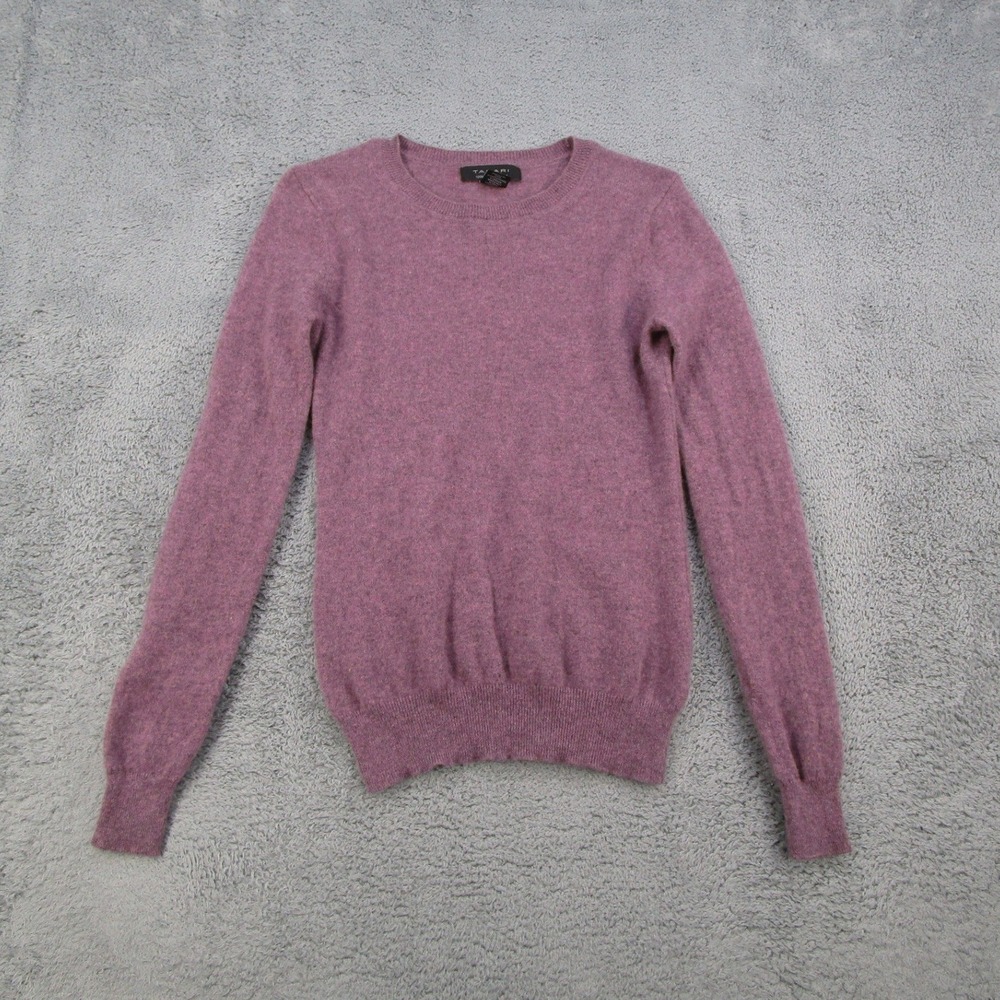 Tahari Womens 100% 2-Ply Cashmere Crew Neck Sweater Purple Small